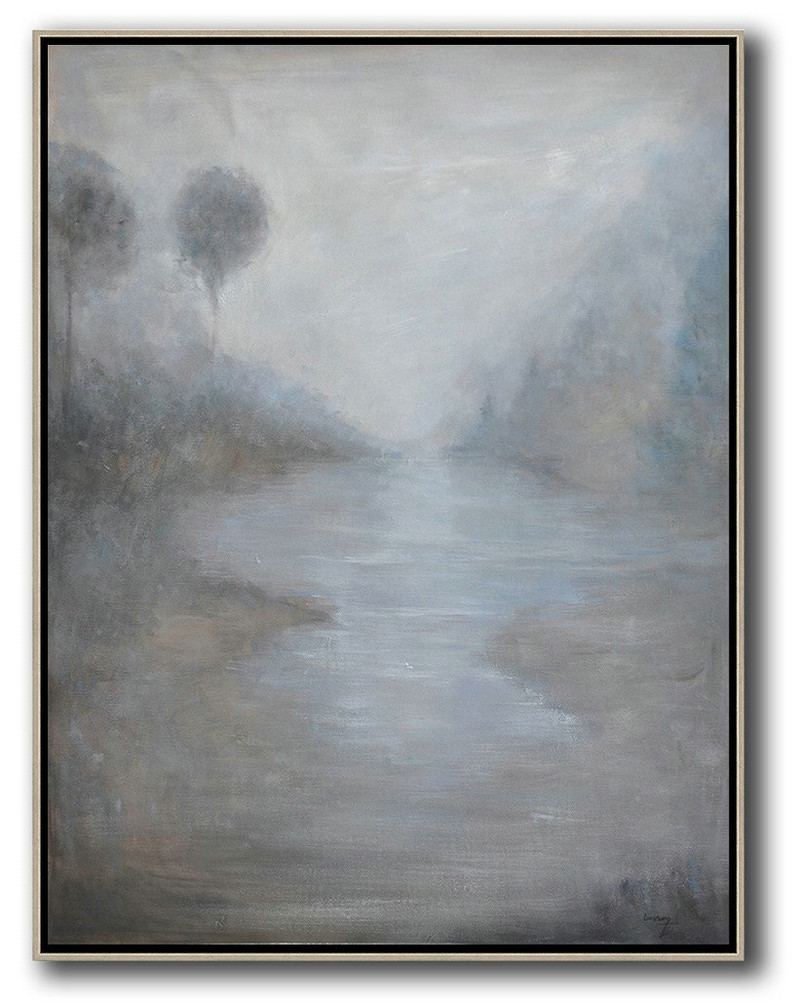 Extra Large Textured Painting On Canvas,Oversized Abstract Landscape Painting,Living Room Wall Art,Grey,White,Blue.etc